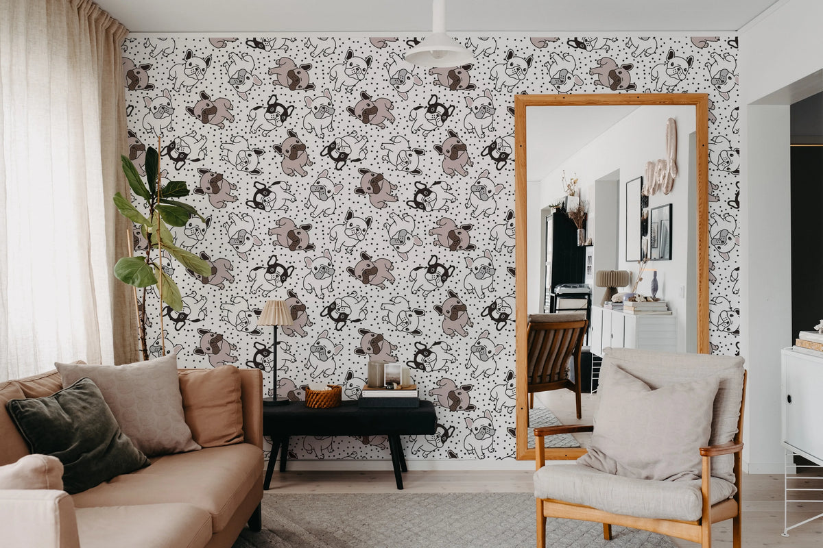 Frenchies, Dot Mural Wallpaper - room preview 03