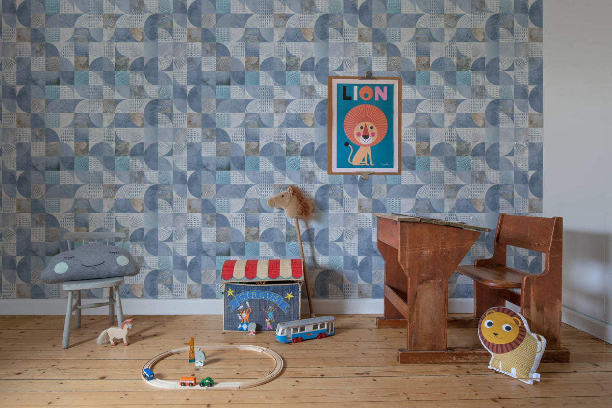 Multi Blocks, Soft Blue Mural Wallpaper - room preview 03