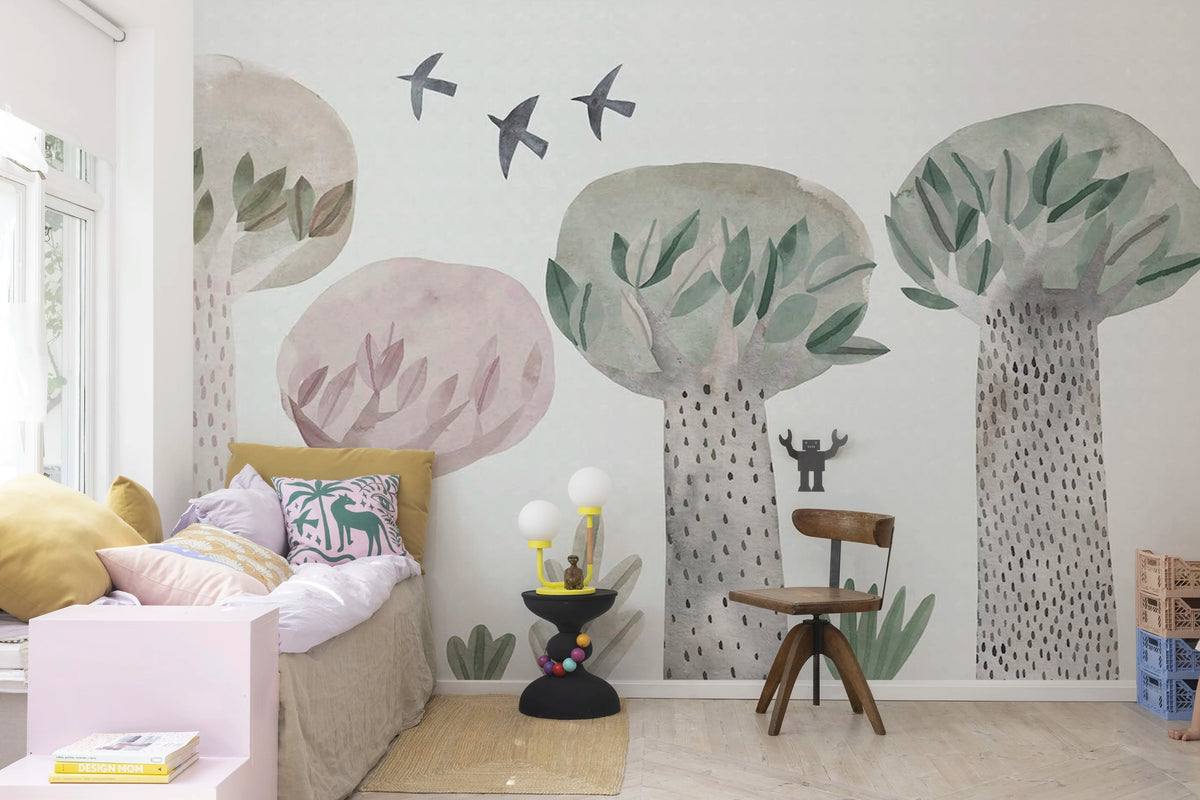 Watercolor Garden, Pastel Mural Wallpaper - room preview 03