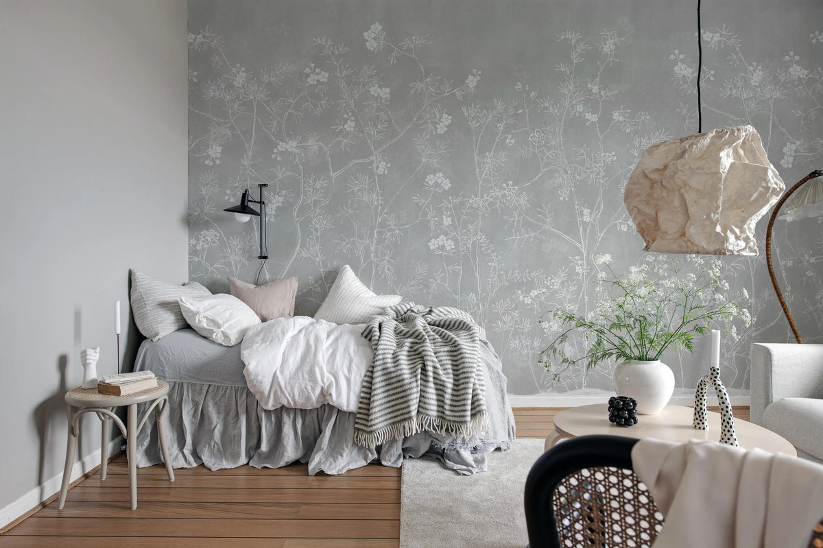 Soft Chinoiserie, Gray Mural Wallpaper - room preview 03