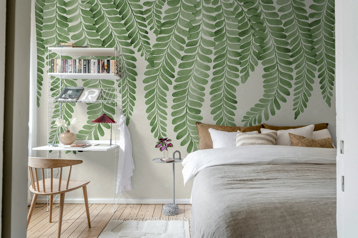 Dangling Fern, Green Mural Wallpaper - room preview 03