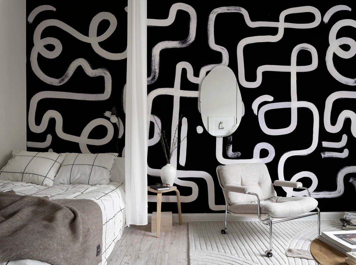 Artzy Path, Black Mural Wallpaper - room preview 03