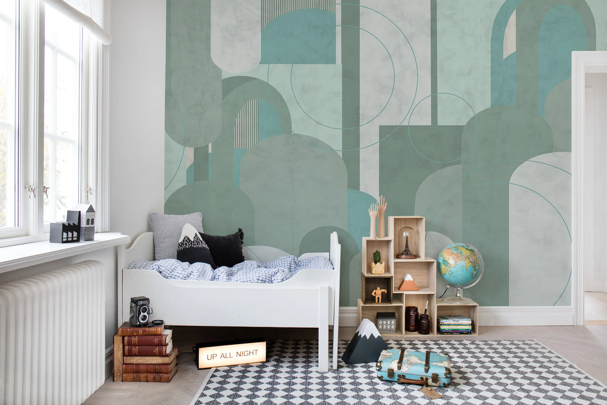 Lovely Arches, Green Mural Wallpaper - room preview 03