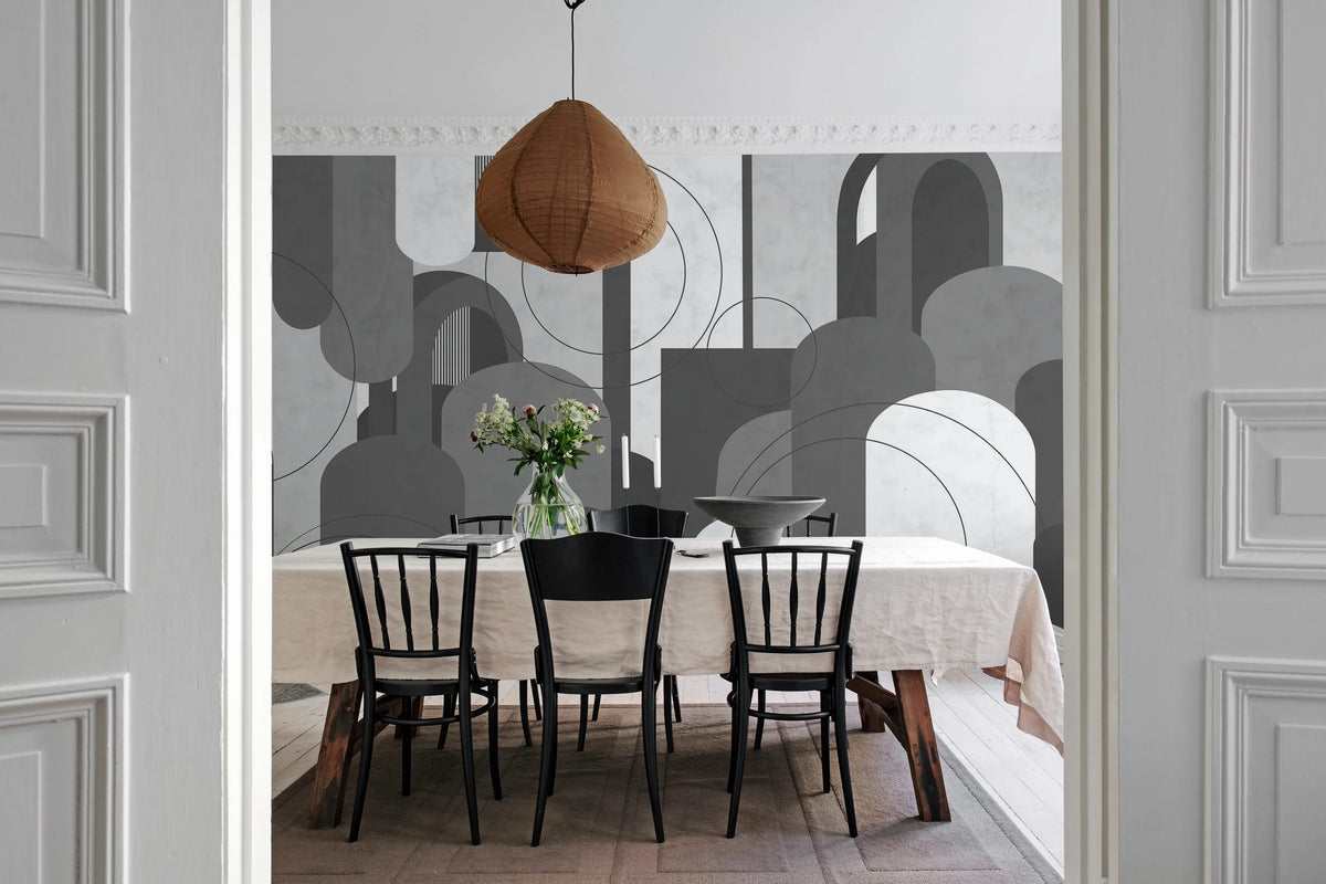 Lovely Arches, Graphite Mural Wallpaper - room preview 03