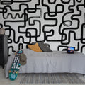 Artzy Lines, Graphite Mural Wallpaper - room preview 03
