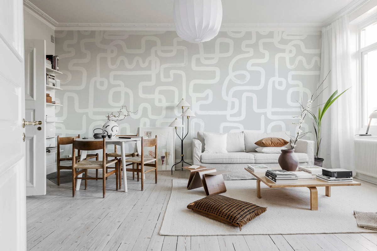 Artzy Lines, Gray Mural Wallpaper - room preview 03
