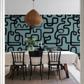 Artzy Lines, Petrol Mural Wallpaper - room preview 03