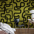 Artzy Lines, Yellow Mural Wallpaper - room preview 03