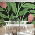 Cool Flora, Black & Pink Mural Wallpaper - room preview 03