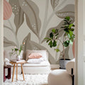 Cool Flora, Beige & Pink Mural Wallpaper - room preview 03
