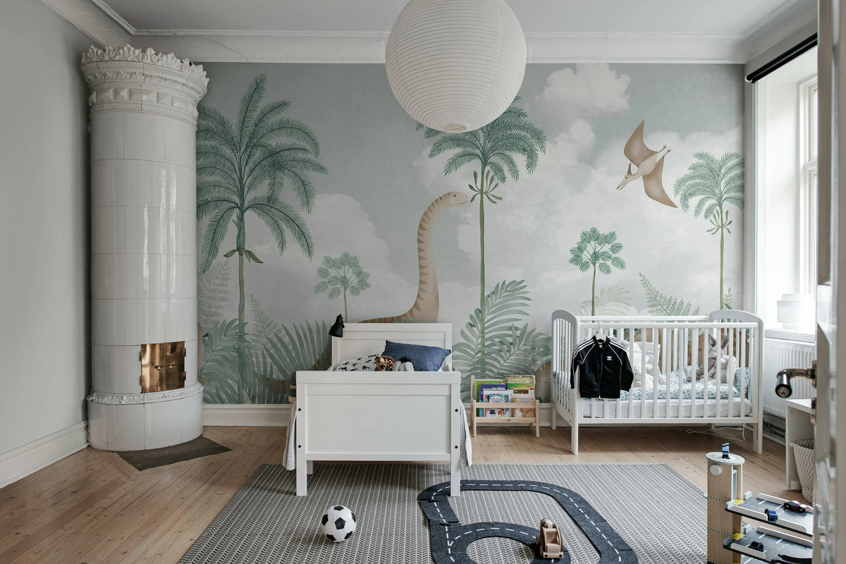 Dinosaur world, Gray Mural Wallpaper - room preview 03
