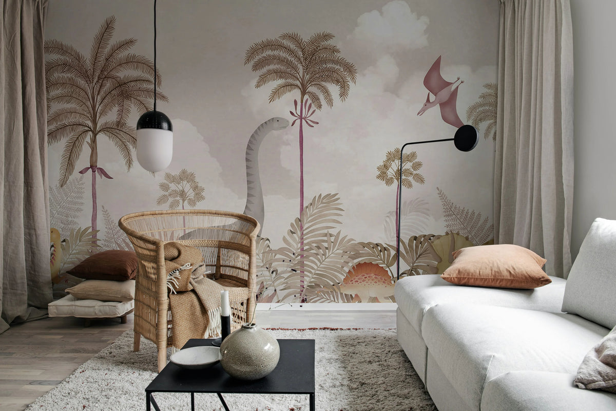 Dinosaur World, Pink Mural Wallpaper - room preview 03