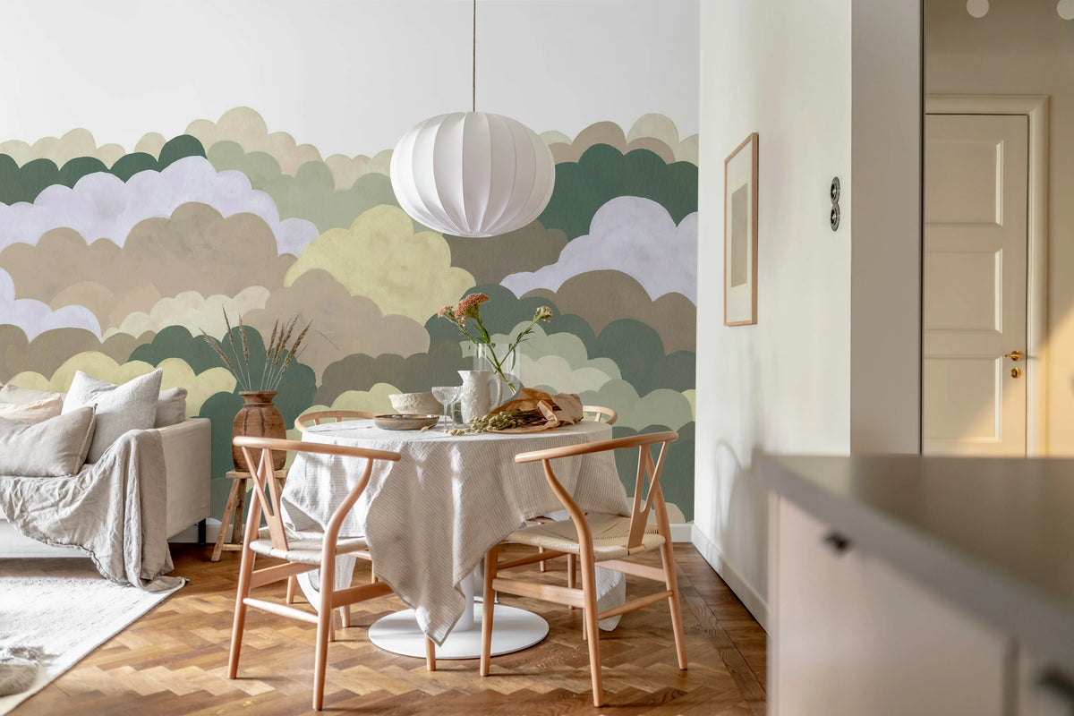 Fun Clouds, Green Mural Wallpaper - room preview 03