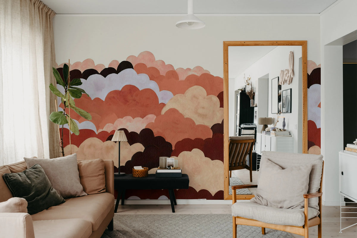 Fun Clouds, Red Mural Wallpaper - room preview 03