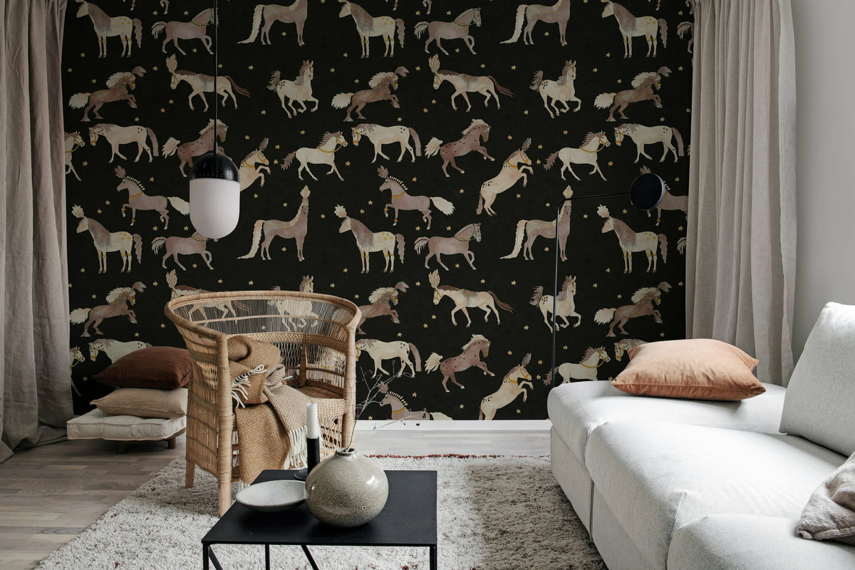 Circus Horses, Black Mural Wallpaper - room preview 03