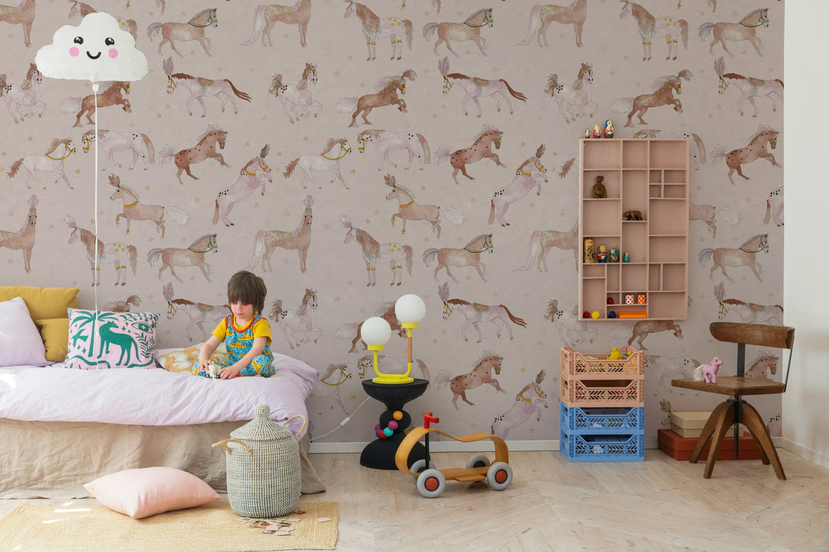Circus Horses, Soft Pink Mural Wallpaper - room preview 03