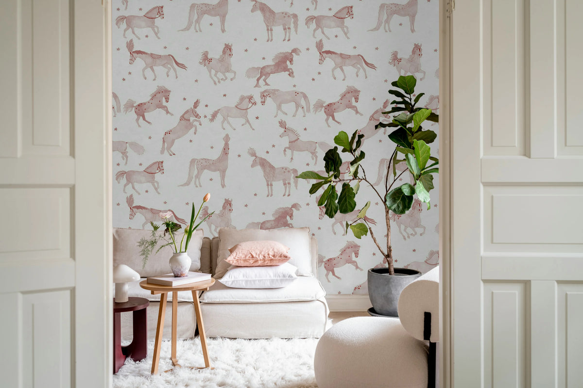 Circus Horses, Pink Mural Wallpaper - room preview 03