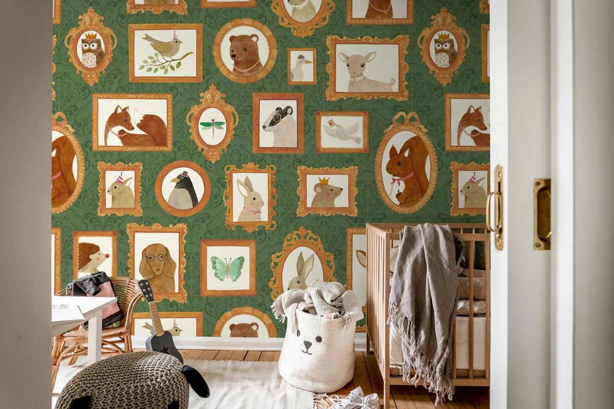 Pet Frames, Dark Green Mural Wallpaper - room preview 03