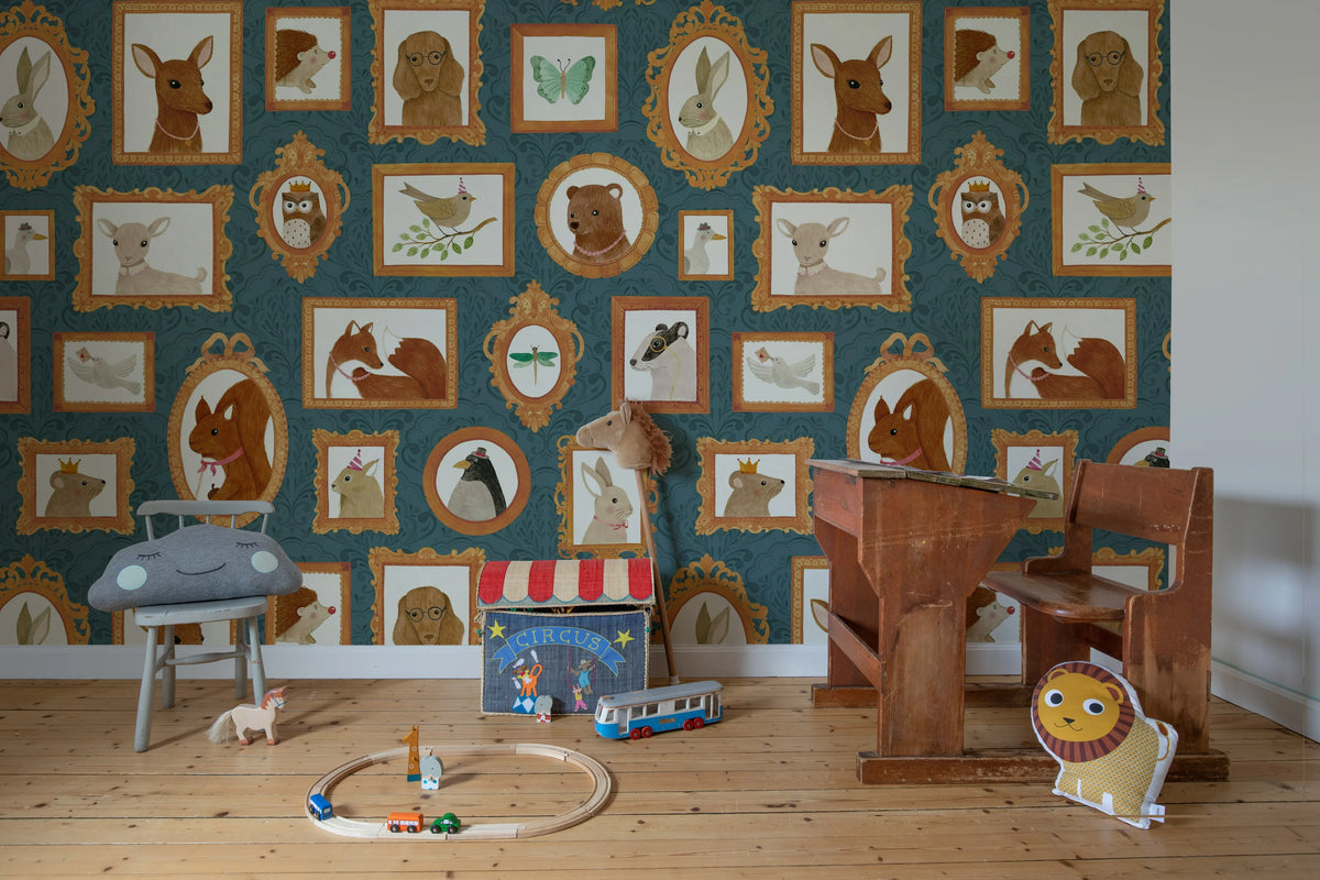 Pet Frames, Dark Blue Mural Wallpaper - room preview 03