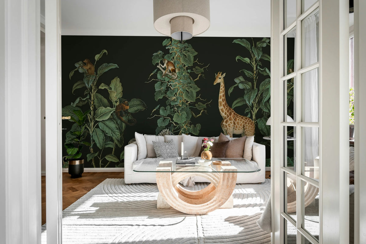 Wildlife Stroll, Black Mural Wallpaper - room preview 03
