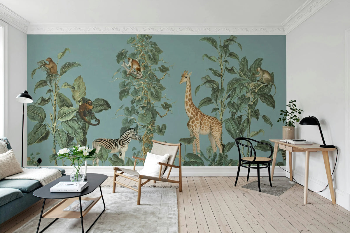 Wildlife Stroll, Blue Mural Wallpaper - room preview 03