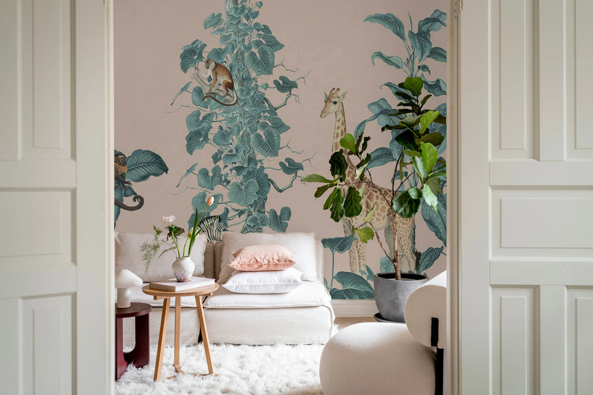 Wildlife Stroll, Pink Mural Wallpaper - room preview 03