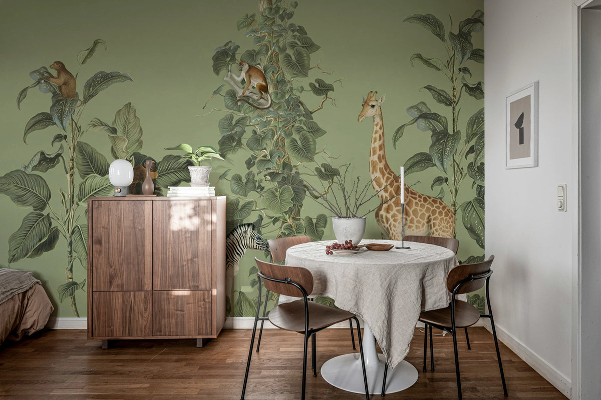 Wildlife Stroll, Green Mural Wallpaper - room preview 03