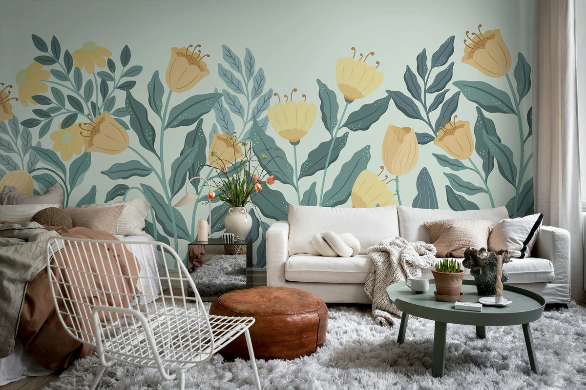 Big Blossom, Yellow Mural Wallpaper - room preview 03