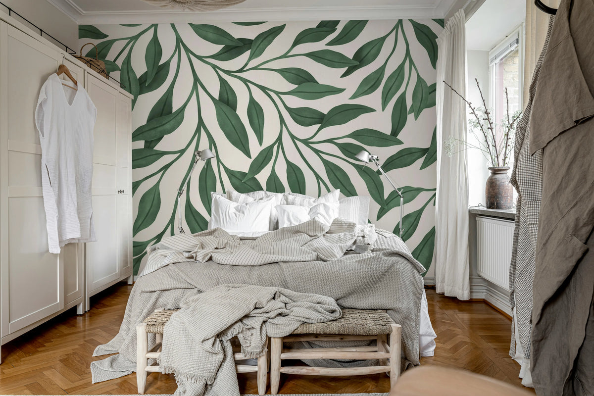 Giant Leaves, Green Mural Wallpaper - room preview 03