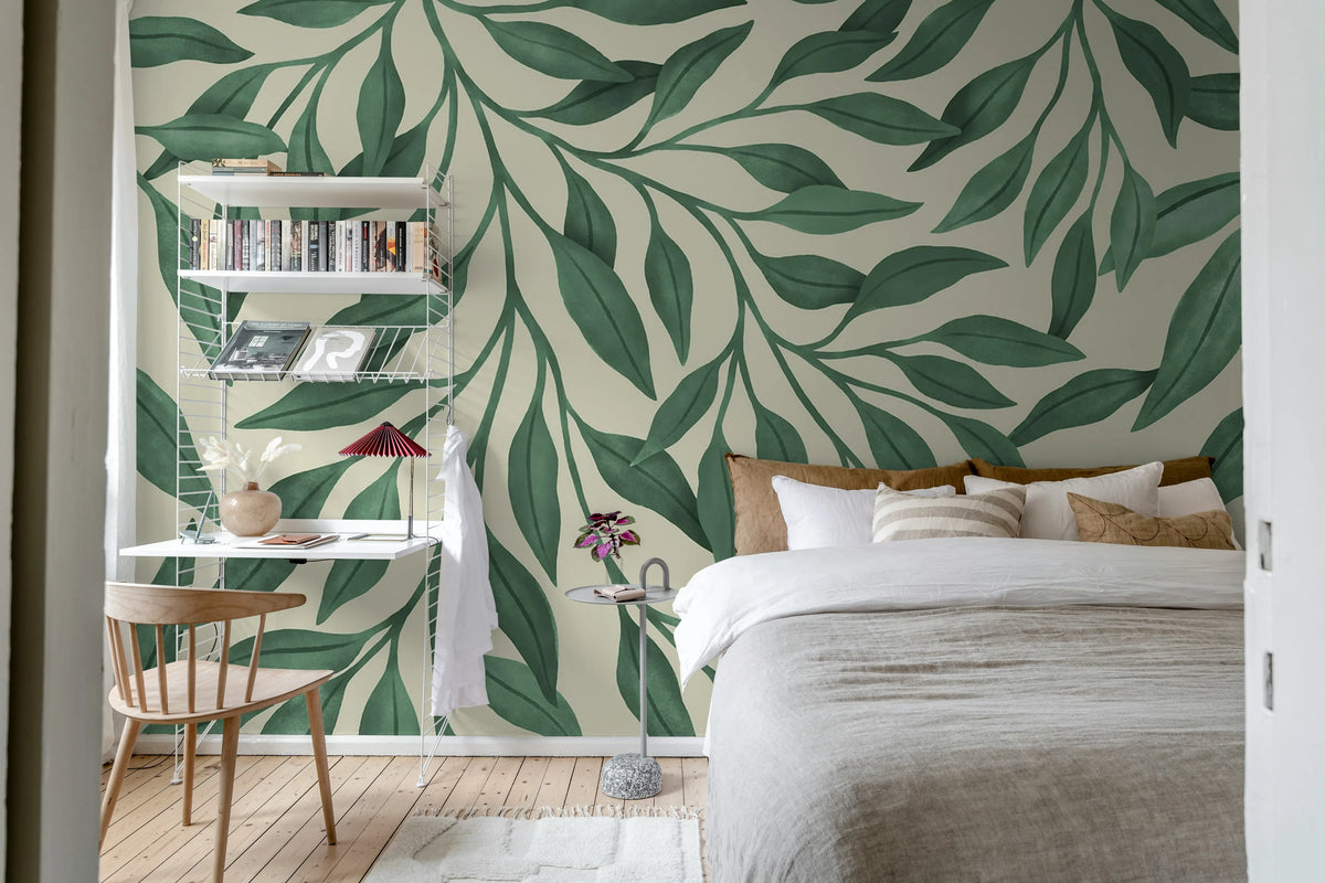 Giant Leaves, Dark Green Mural Wallpaper - room preview 03