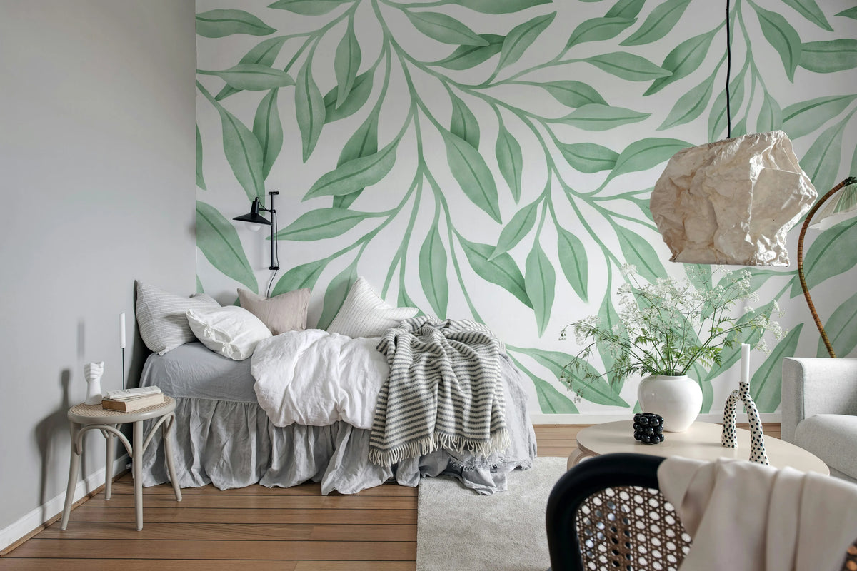 Giant Leaves, Light Green Mural Wallpaper - room preview 03