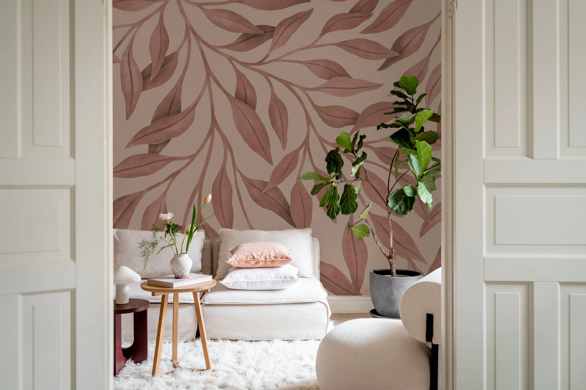 Giant Leaves, Pink Mural Wallpaper - room preview 03
