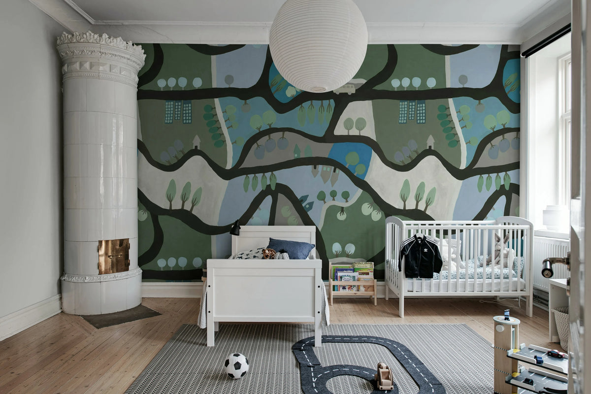 Road Trip, Blue & Green Mural Wallpaper - room preview 03
