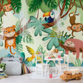 Jungle Buddies, Green Mural Wallpaper - room preview 03