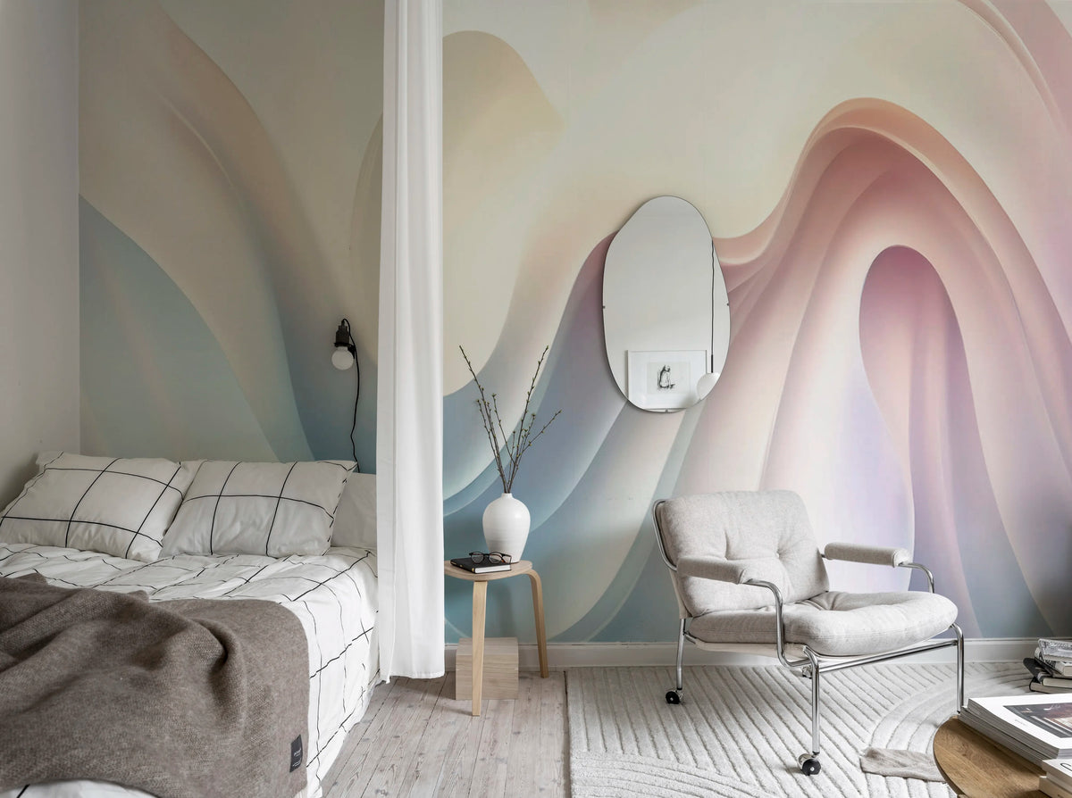 Soft Waves, Pastel Mural Wallpaper - room preview 03