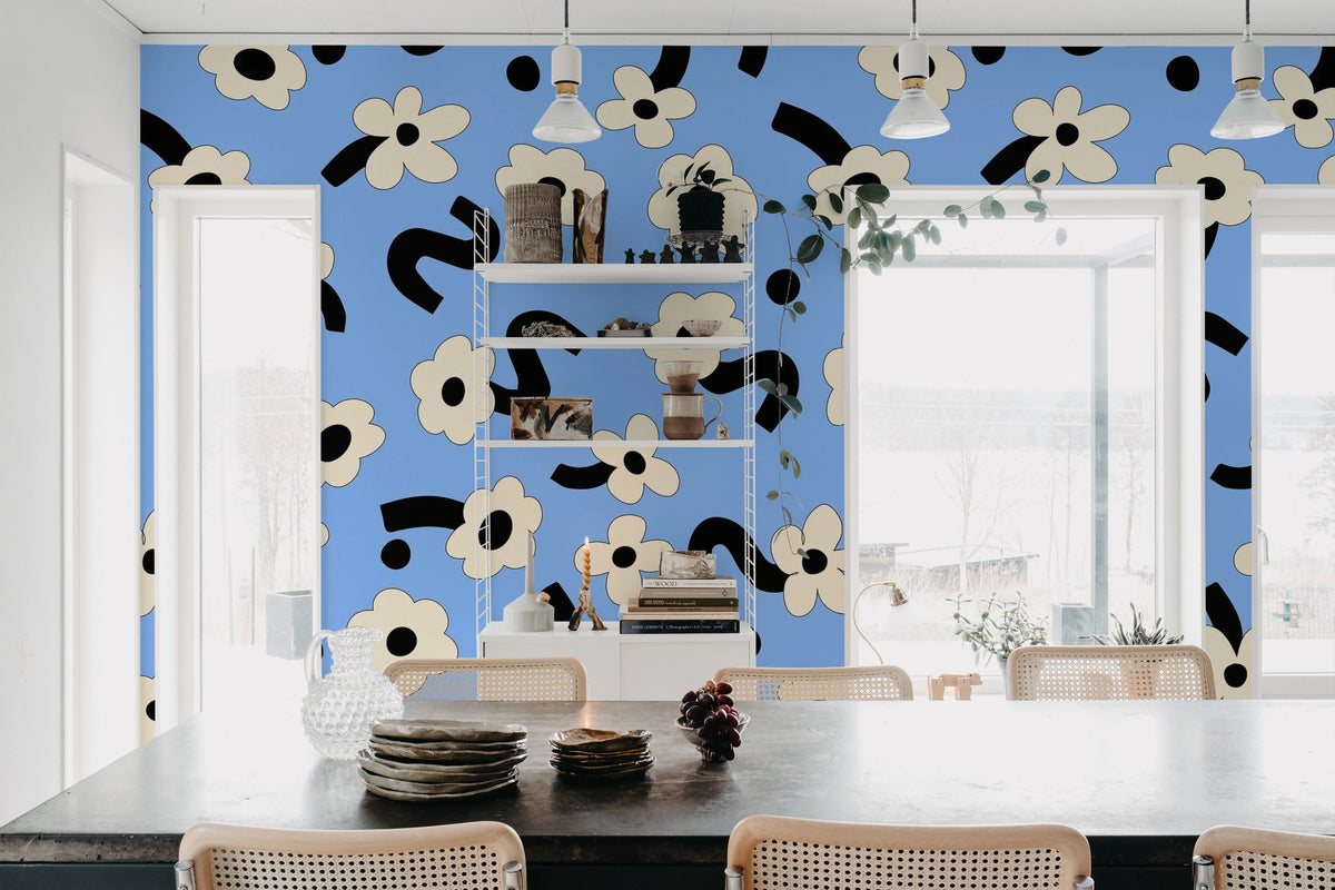 Dancing Flower, Blue Mural Wallpaper - room preview 03