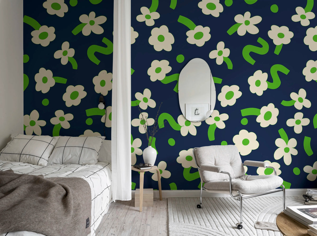 Dancing Flower, Green Mural Wallpaper - room preview 03