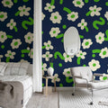 Dancing Flower, Green Mural Wallpaper - room preview 03