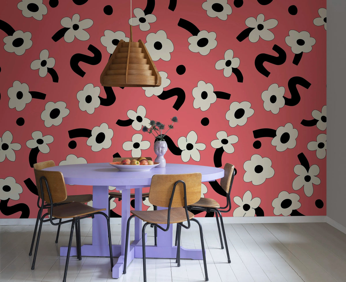 Dancing Flower, Red Mural Wallpaper - room preview 03
