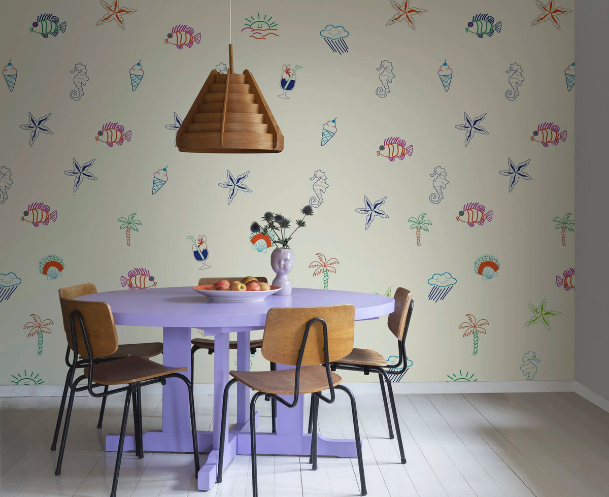 Summer Lo-Fi, Beige Mural Wallpaper - room preview 03