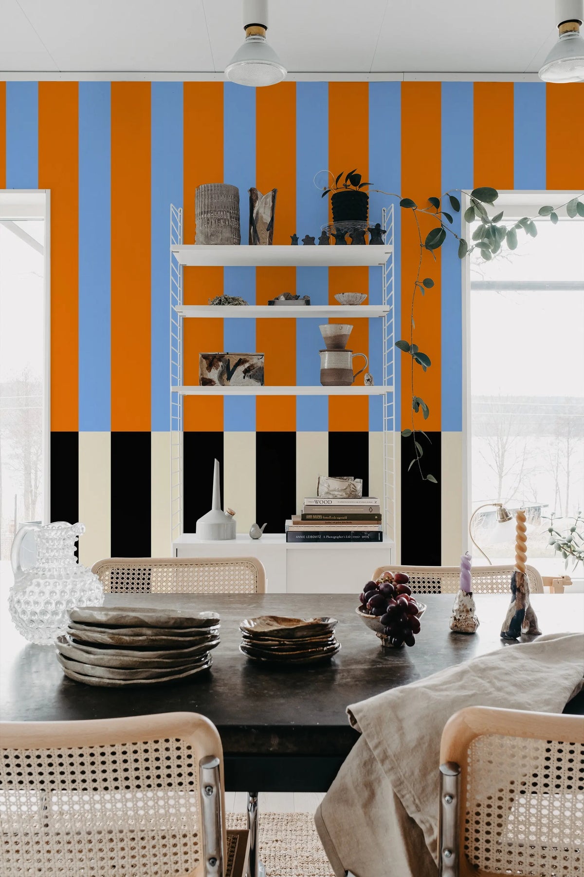 Striped, Orange & Blue Mural Wallpaper - room preview 03