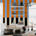 Striped, Orange & Blue Mural Wallpaper - room preview 03