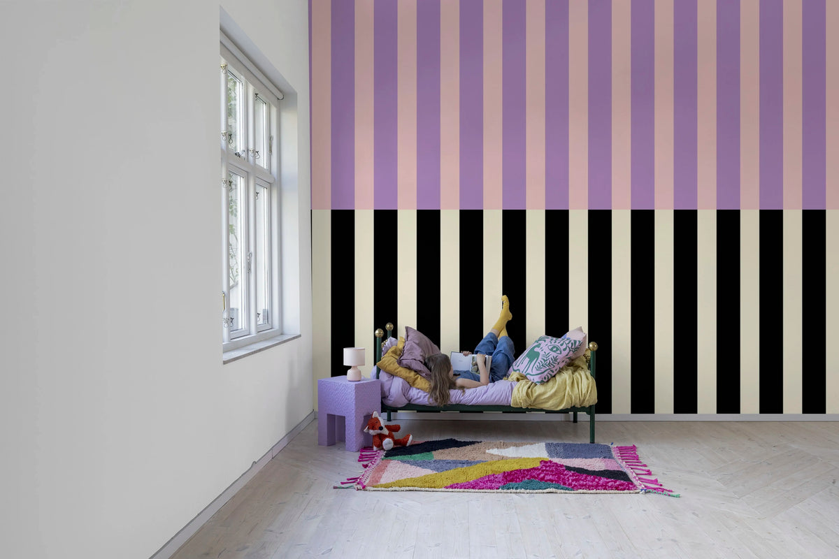 Striped, Pink & Lilac Mural Wallpaper - room preview 03