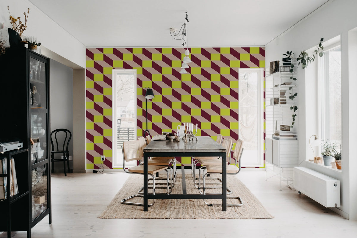 Filled Optic, Green & Yellow Mural Wallpaper - room preview 03