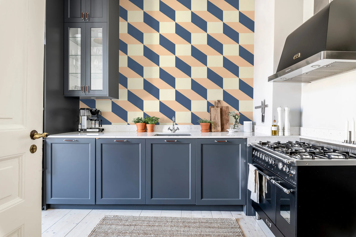 Filled Optic, Blue & Pink Mural Wallpaper - room preview 03