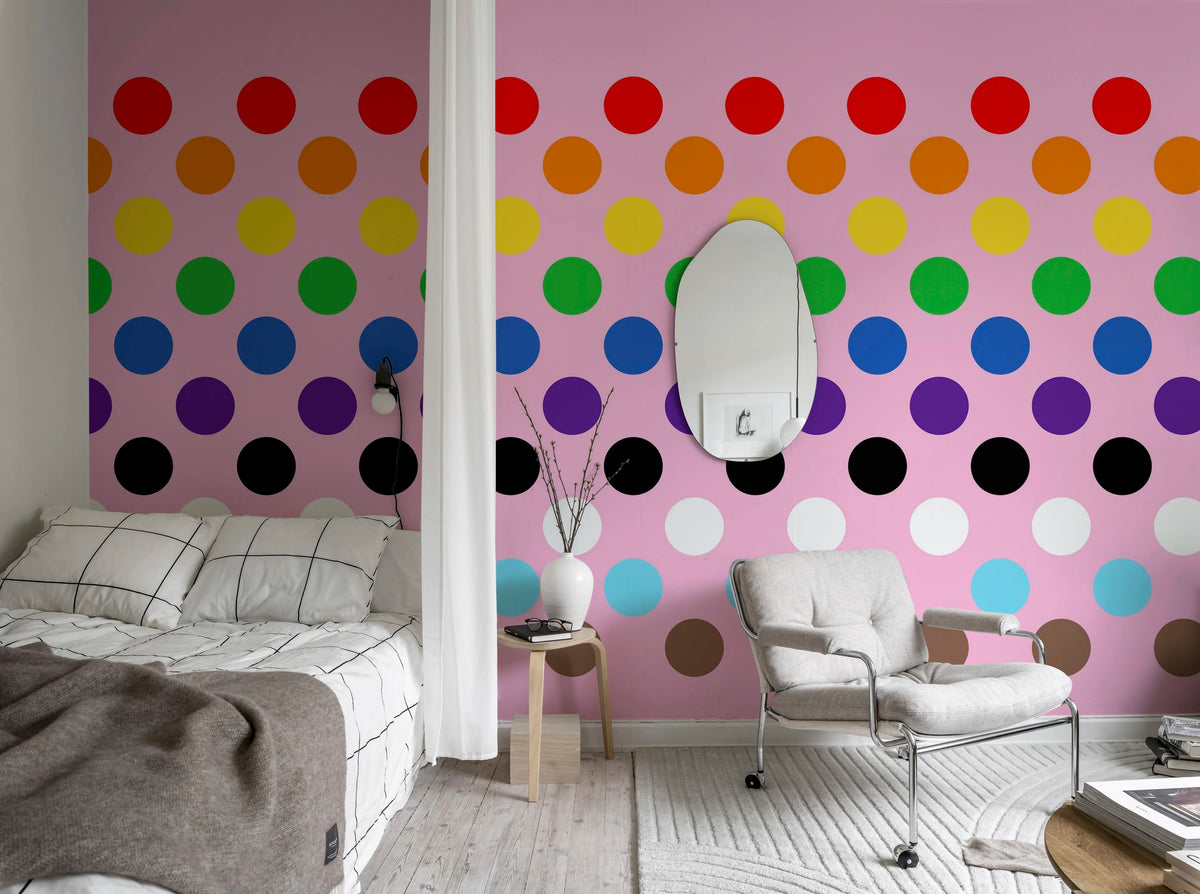 Big Dots, Happy Pink Mural Wallpaper - room preview 03