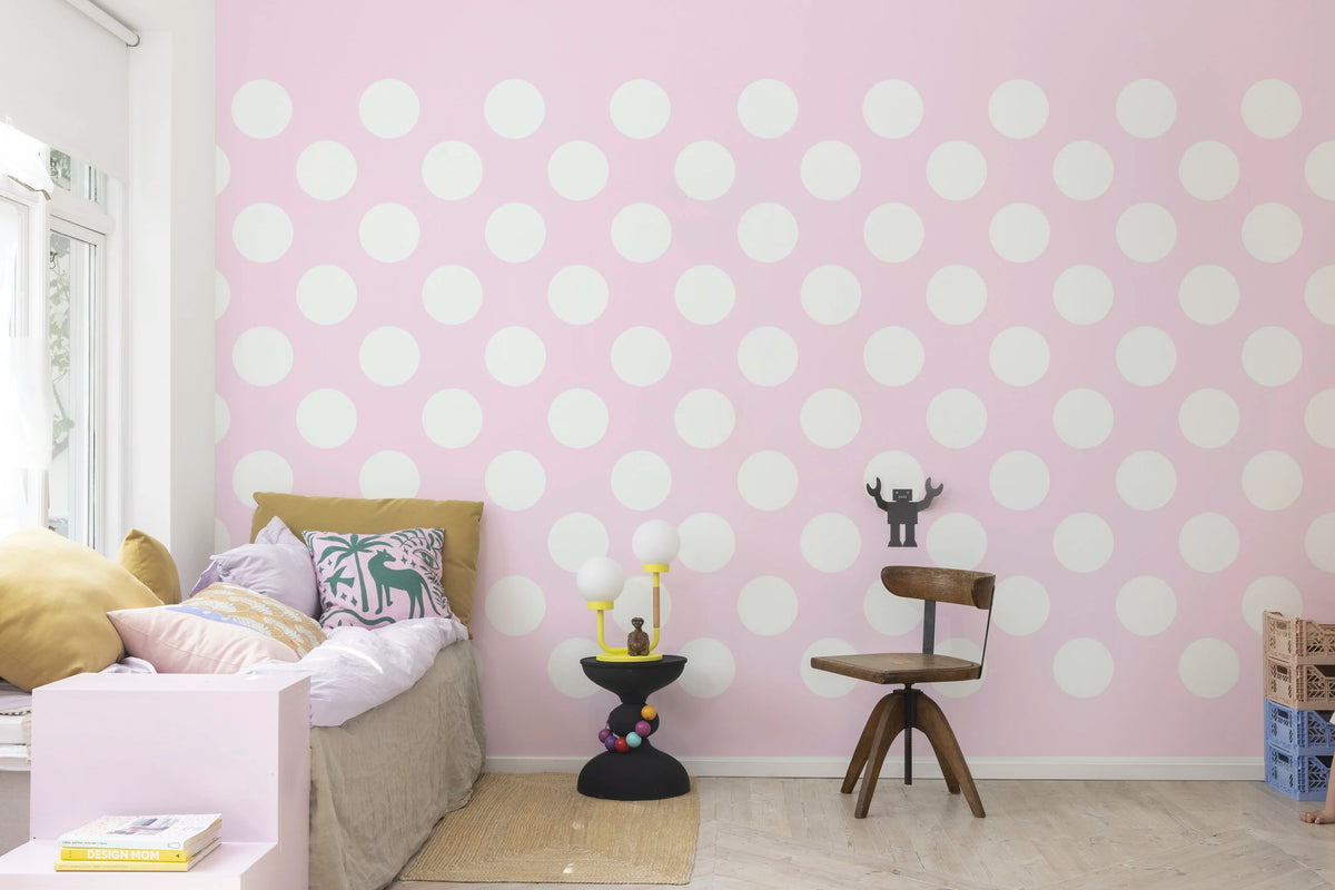 Big Dots, Pink Mural Wallpaper - room preview 03