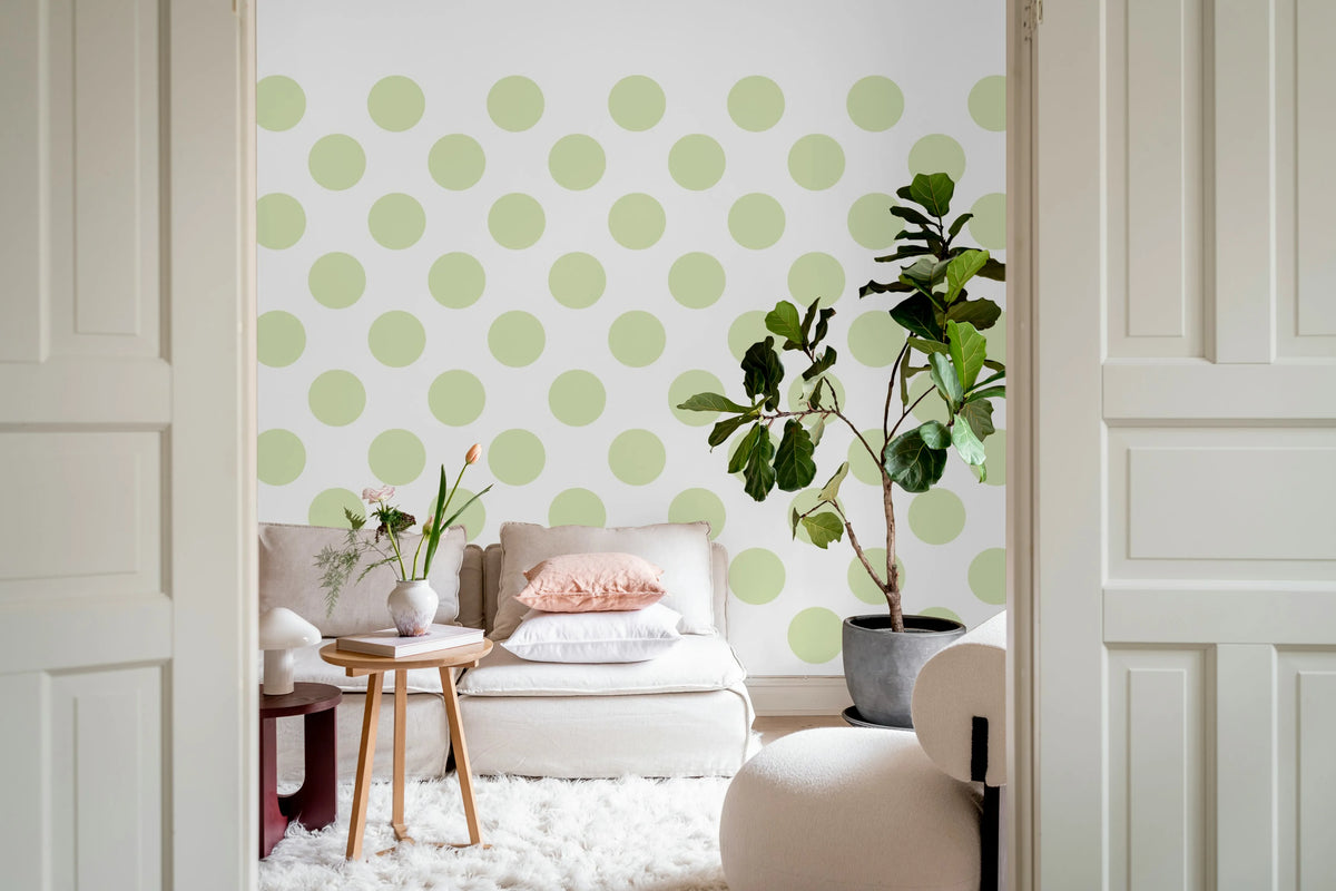 Big Dots, Light Green Mural Wallpaper - room preview 03