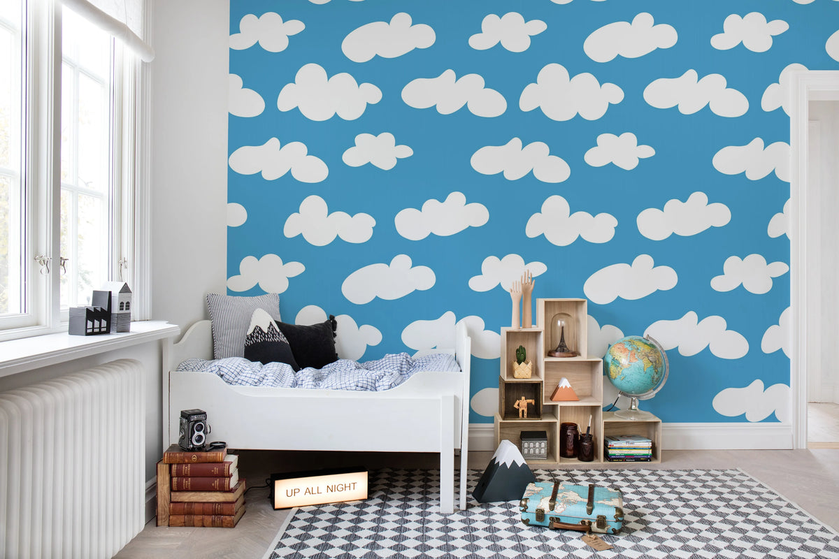 Cloudy, Blue Mural Wallpaper - room preview 03