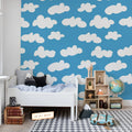 Cloudy, Blue Mural Wallpaper - room preview 03